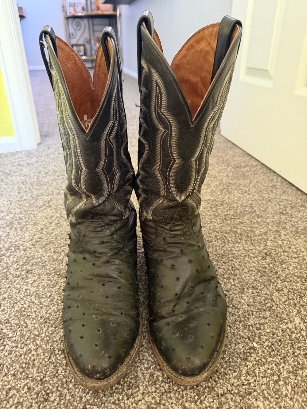 Black Ostrich Leather Western Cowboy Boots